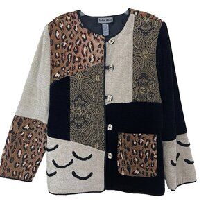 Indigo Moon Patchwork Tapestry Chenille Blazer Jacket Large Animal Print Artsy